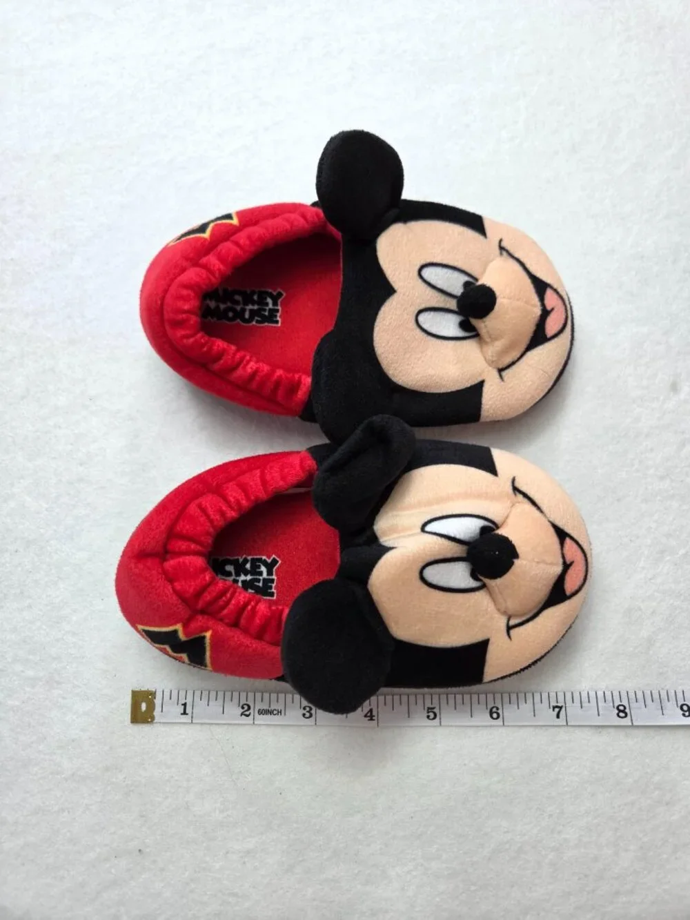 Disney Mickey Mouse 3D Plush Slippers Red Black Toddler Size 9/10